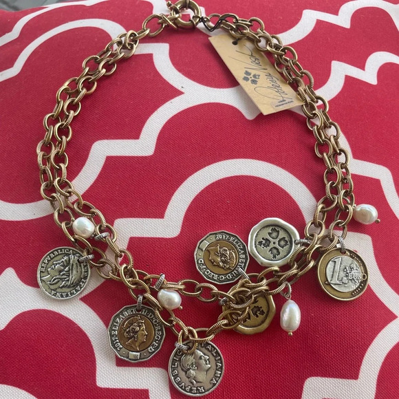 Patricia Nash Gold Double Charm World Coin Necklace - Picture 3 of 6